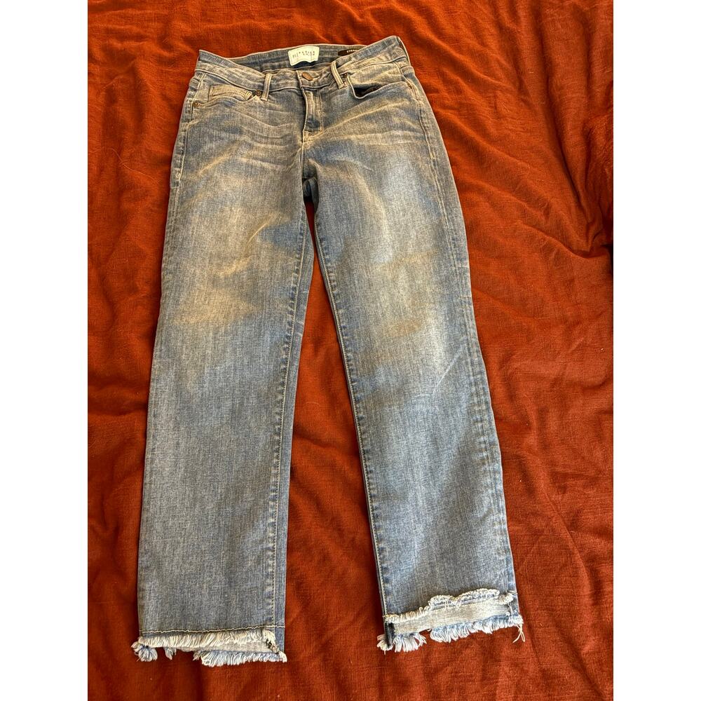 Parker Smith Frayed Hem Straight Leg Cotton Blend Jeans Boho Size 26 Medium Wash